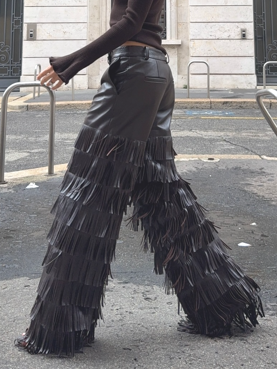 Fringed Fashion Loose Leather Pants