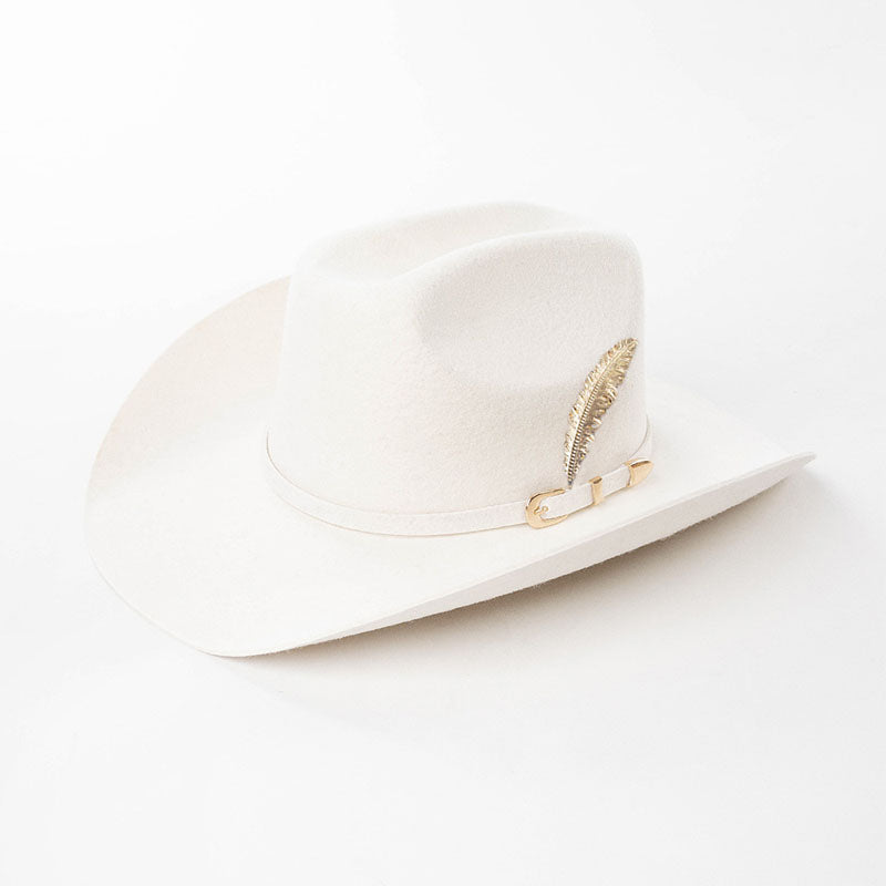 Fashion Metal Leaf Decoration Wool Felt Hat