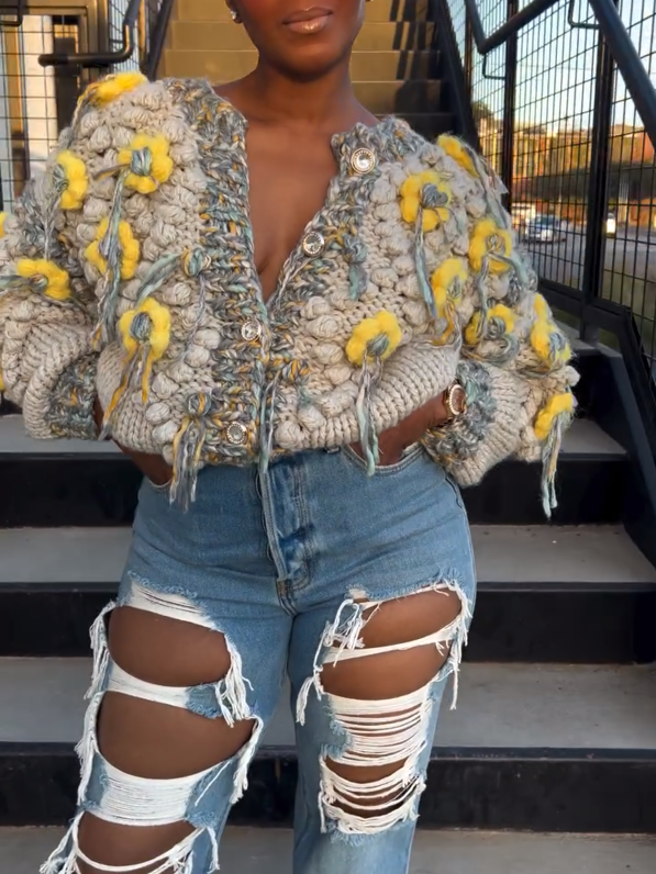 Yellow Flower Knit Top