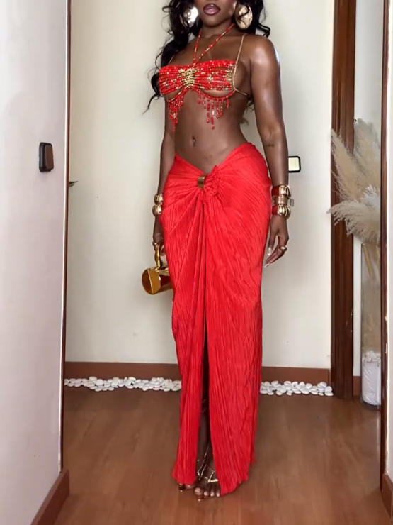 Red Pendant Dress Set
