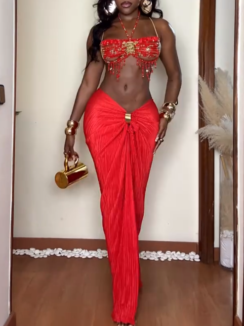 Red Pendant Dress Set