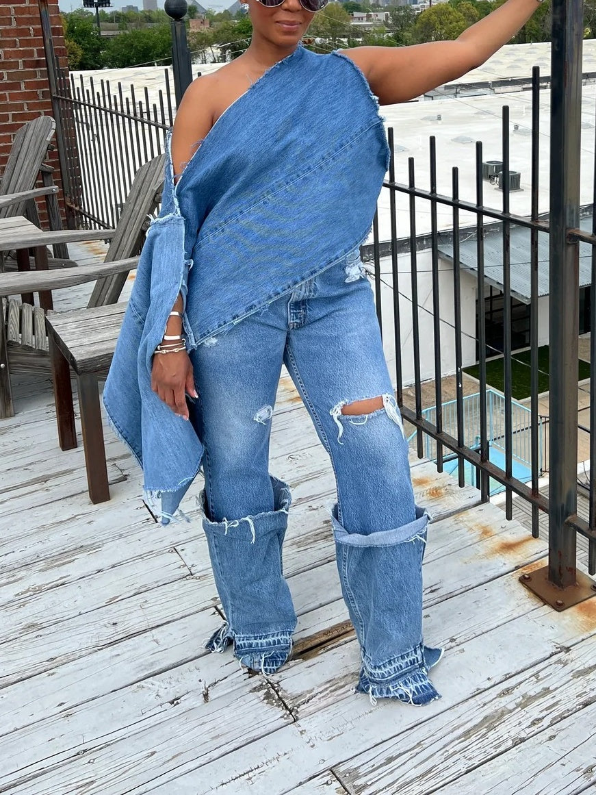 Denim Cape Suit