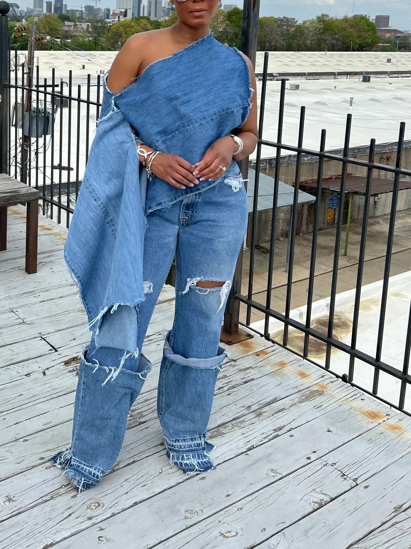 Denim Cape Suit