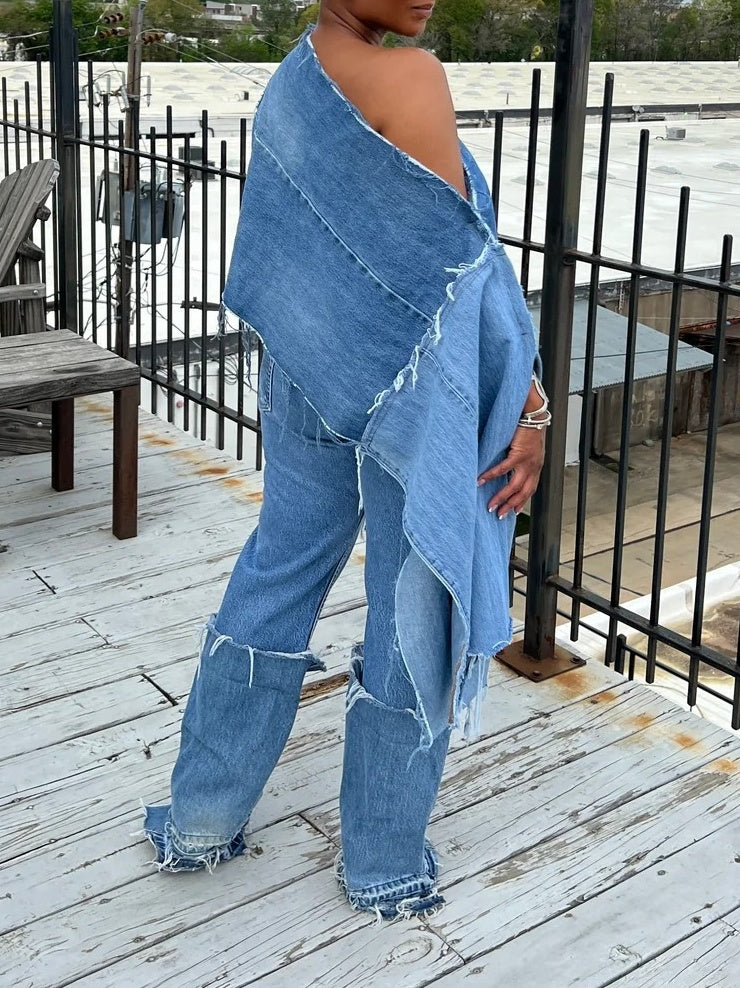 Denim Cape Suit
