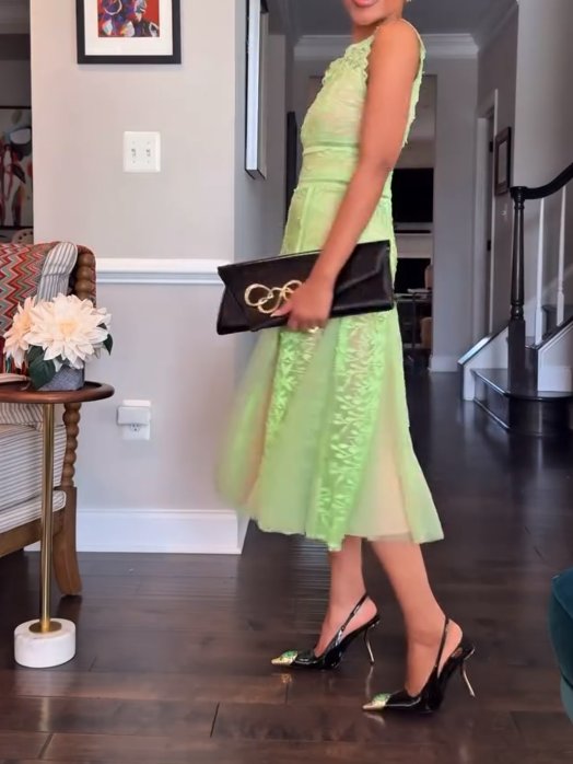 Green Sleeveless Lace Midi Dress