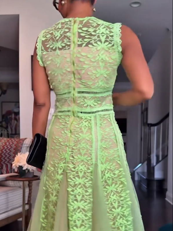 Green Sleeveless Lace Midi Dress