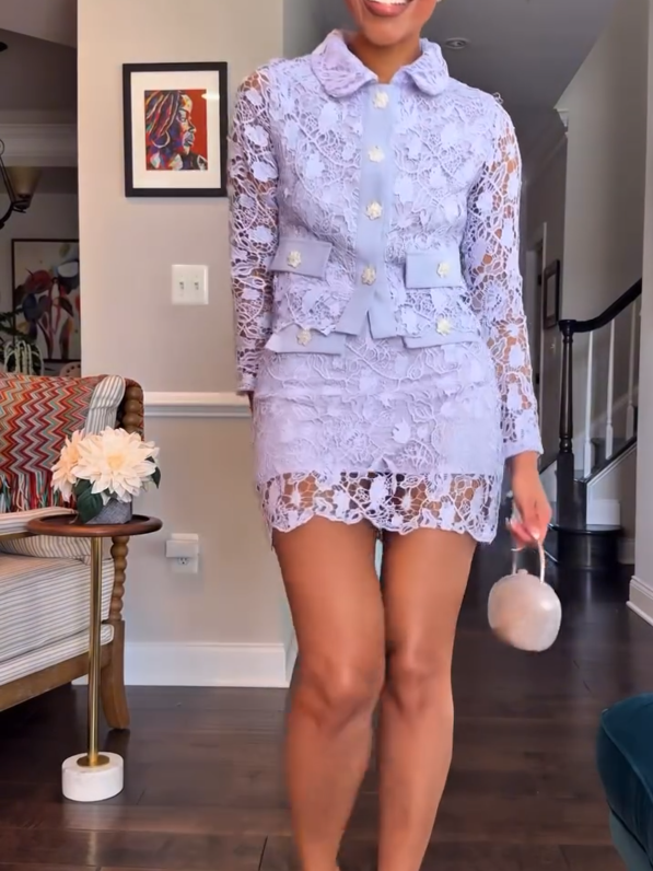 Purple Sleeveless Lace Midi Dress Suit