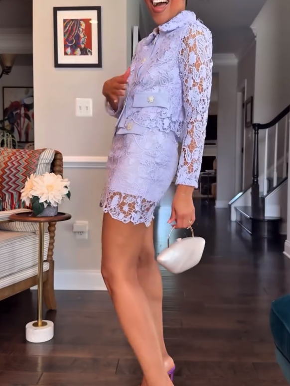 Purple Sleeveless Lace Midi Dress Suit