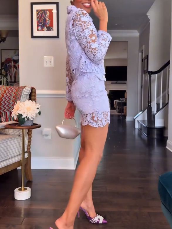 Purple Sleeveless Lace Midi Dress Suit