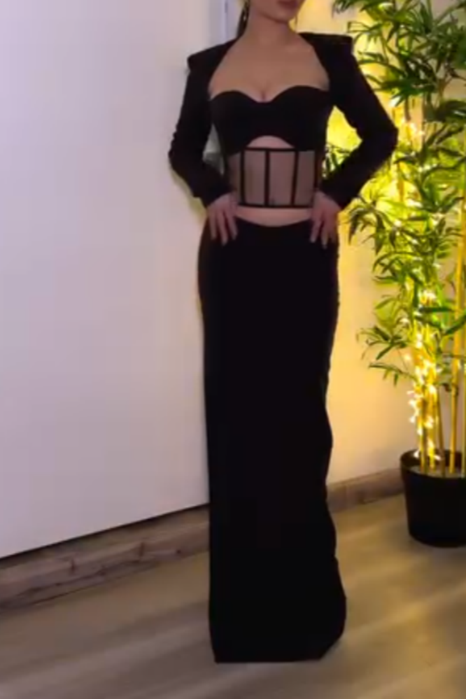 Black Sheer Cut-Out Two-Piece Set