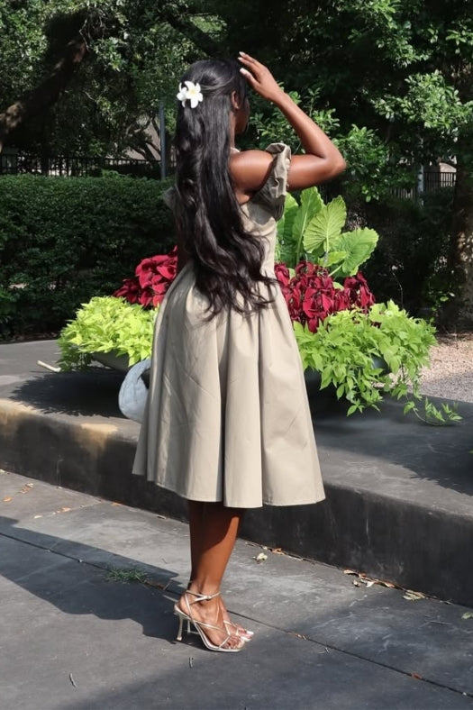 Grey Off-Shoulder Full-Circle Midi Dress
