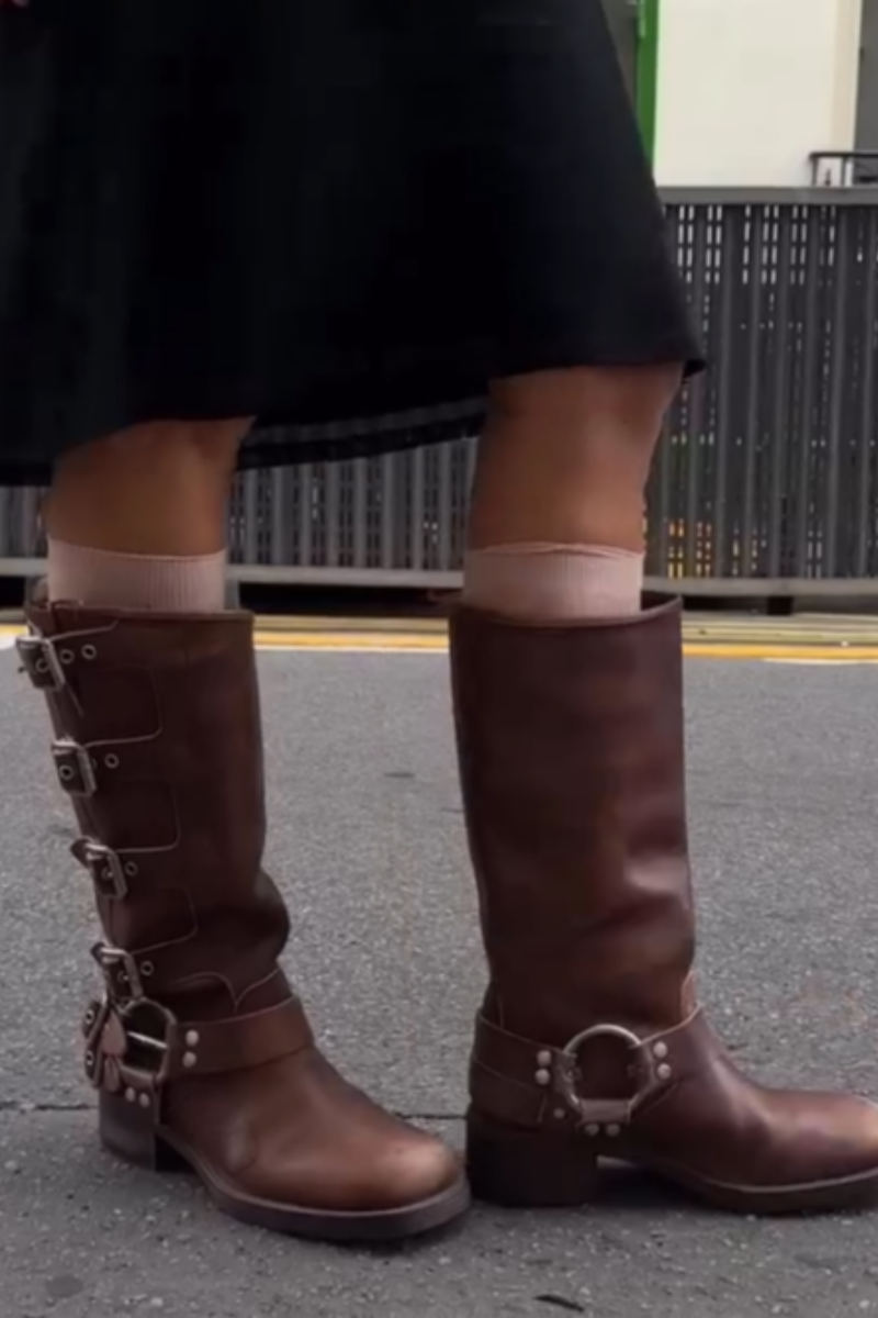 Brown Buckle Details Combat Boots