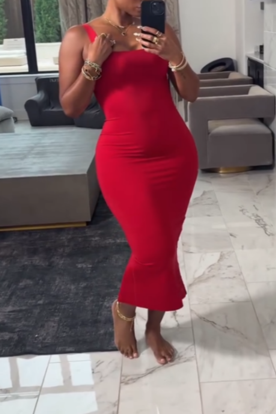 Red Bodycon Sleeveless Midi Dress