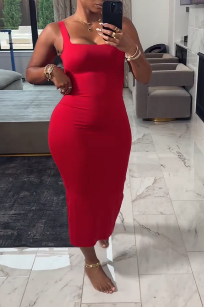 Red Bodycon Sleeveless Midi Dress