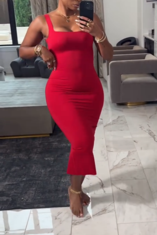 Red Bodycon Sleeveless Midi Dress