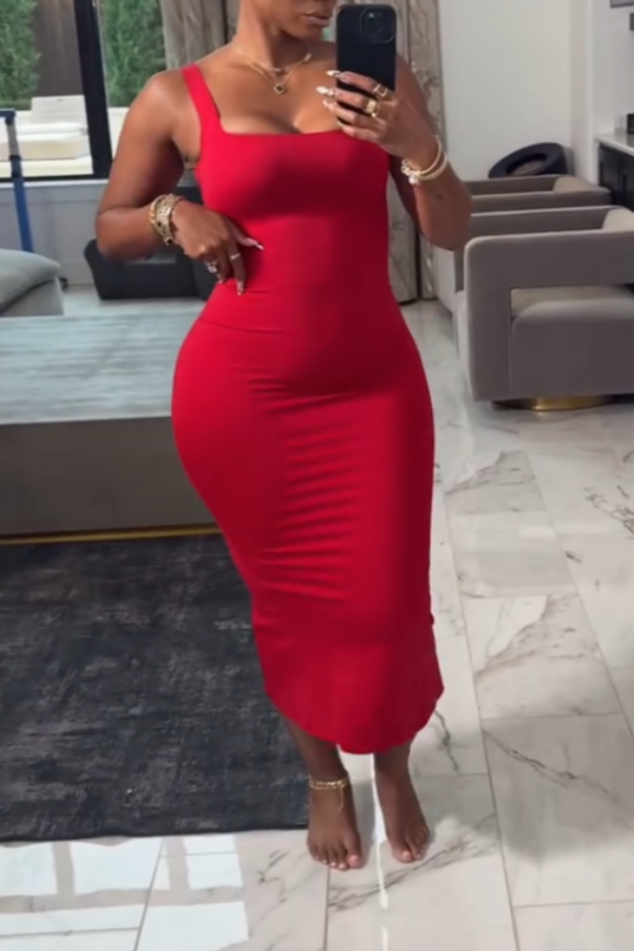 Red Bodycon Sleeveless Midi Dress
