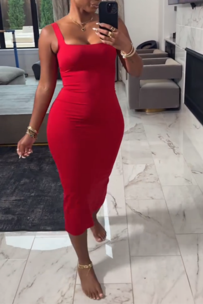 Red Bodycon Sleeveless Midi Dress