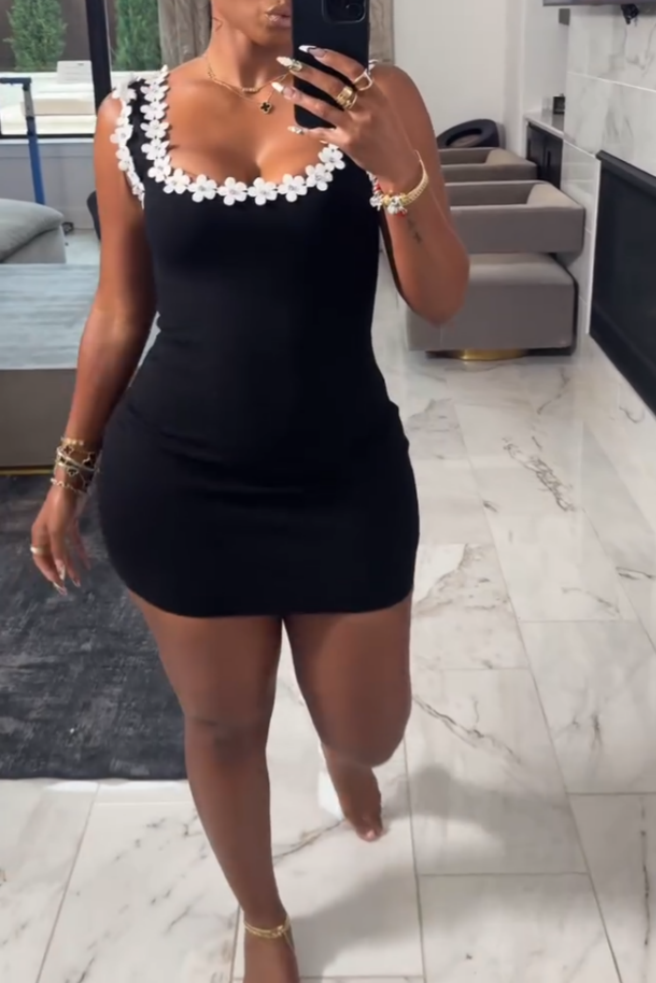 Floral Embellished Neckline Mini Dress