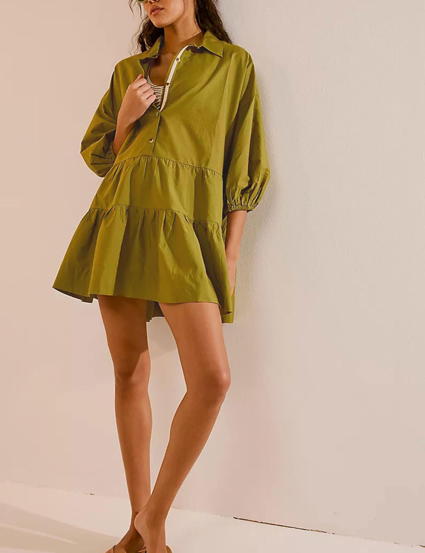 Oversized Casual Collared Babydoll Mini Dresses