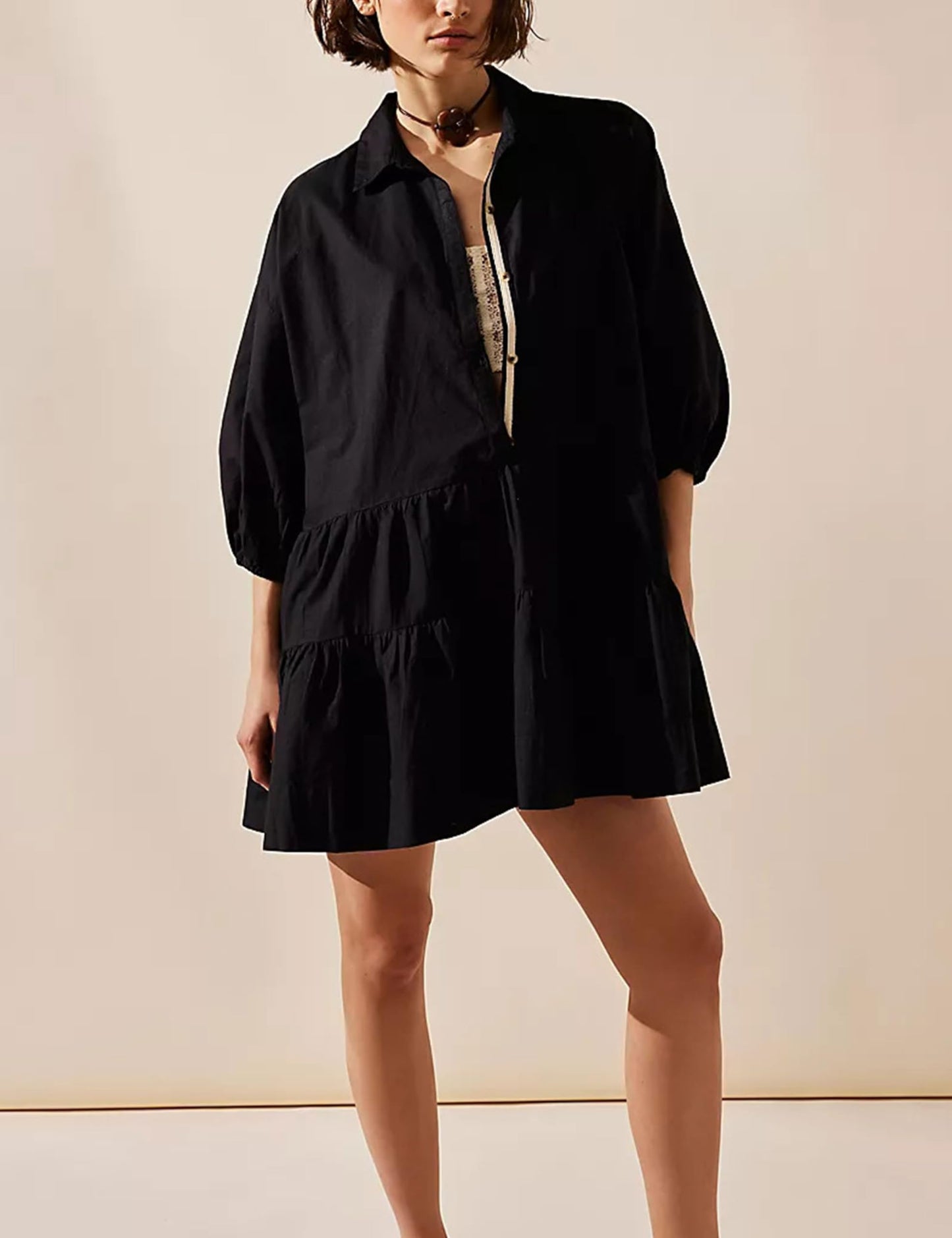 Oversized Casual Collared Babydoll Mini Dresses