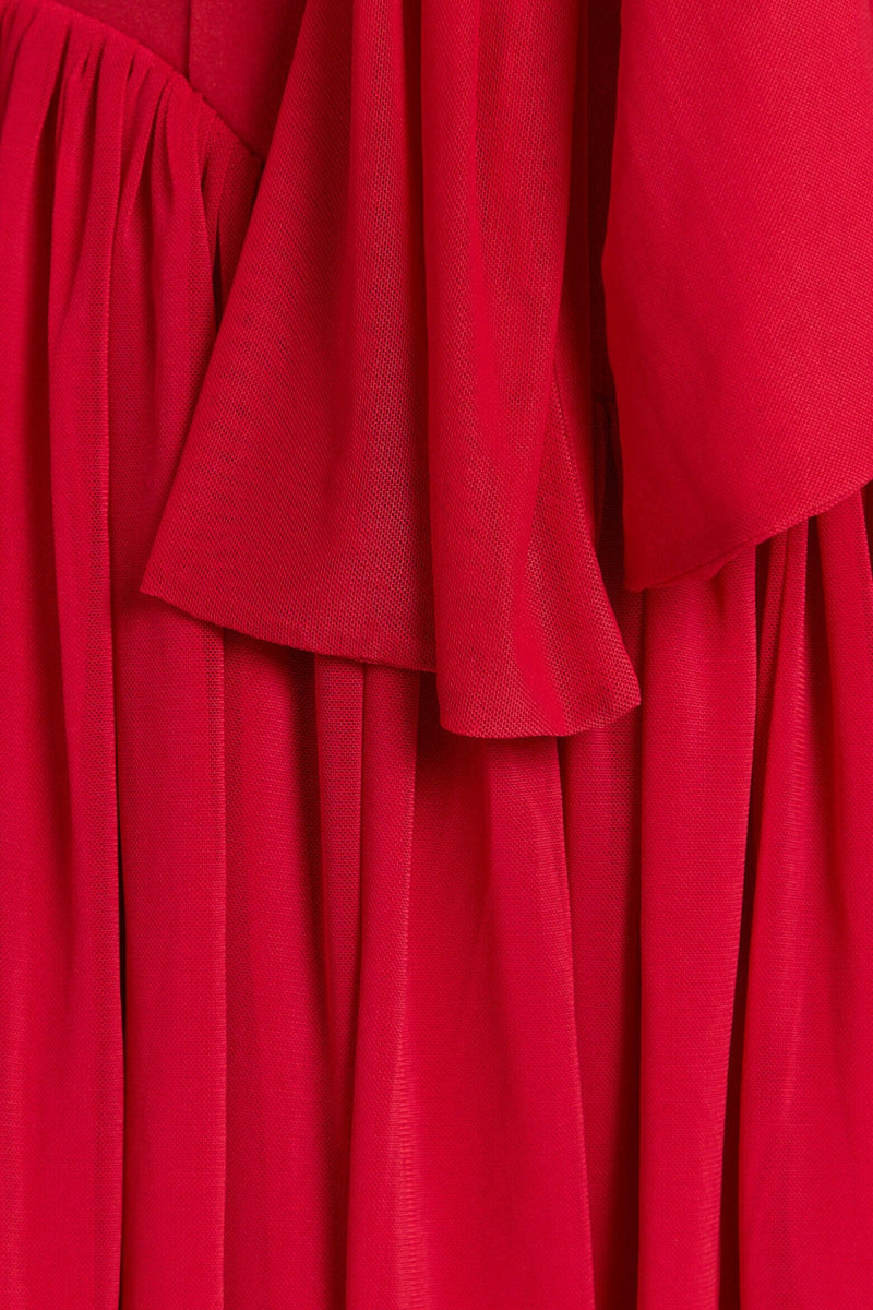 Red Off Shoulder Long Sleeve V Waist Bennett Mini Dress