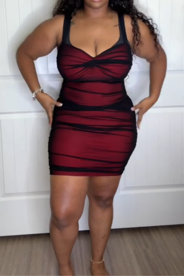 Fitted Red And Black Striped Sleeveless Mini Dress