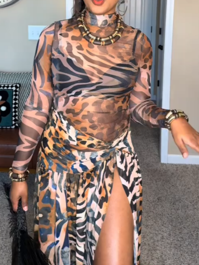 Coordinated Animal Print Maxi Dress
