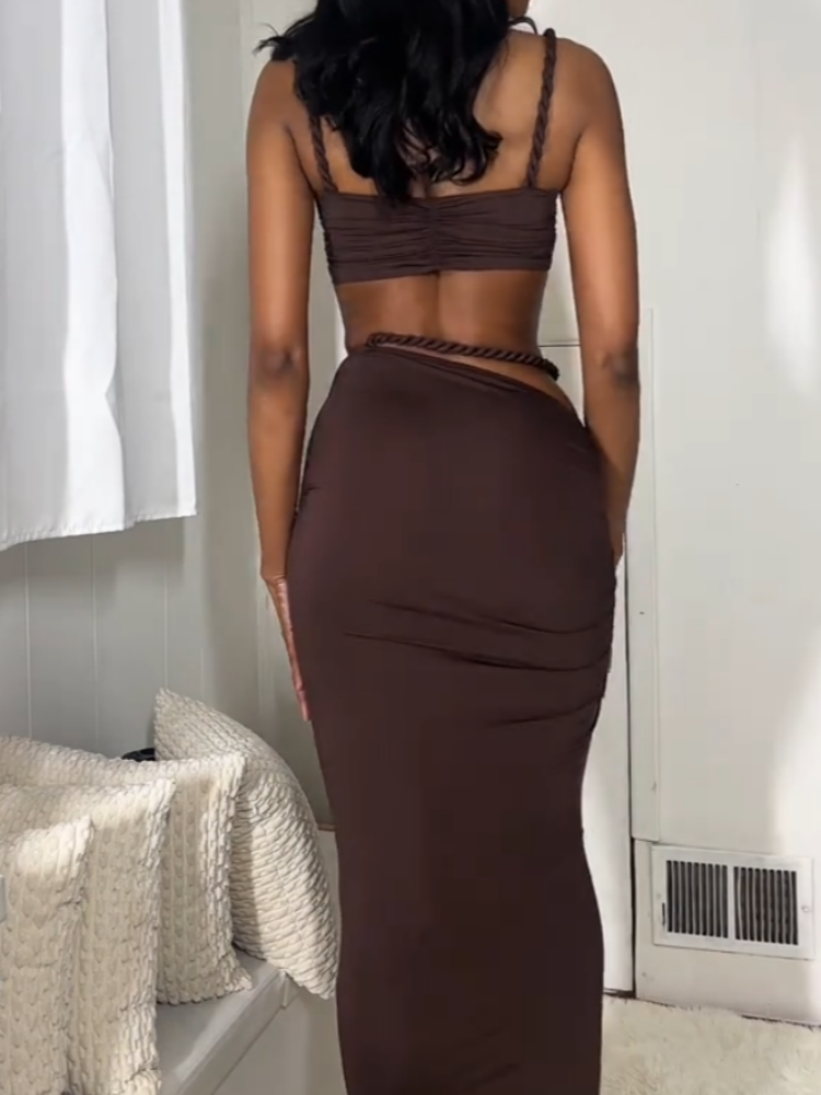 Chocolate Brown Ruched Two-piece Set
