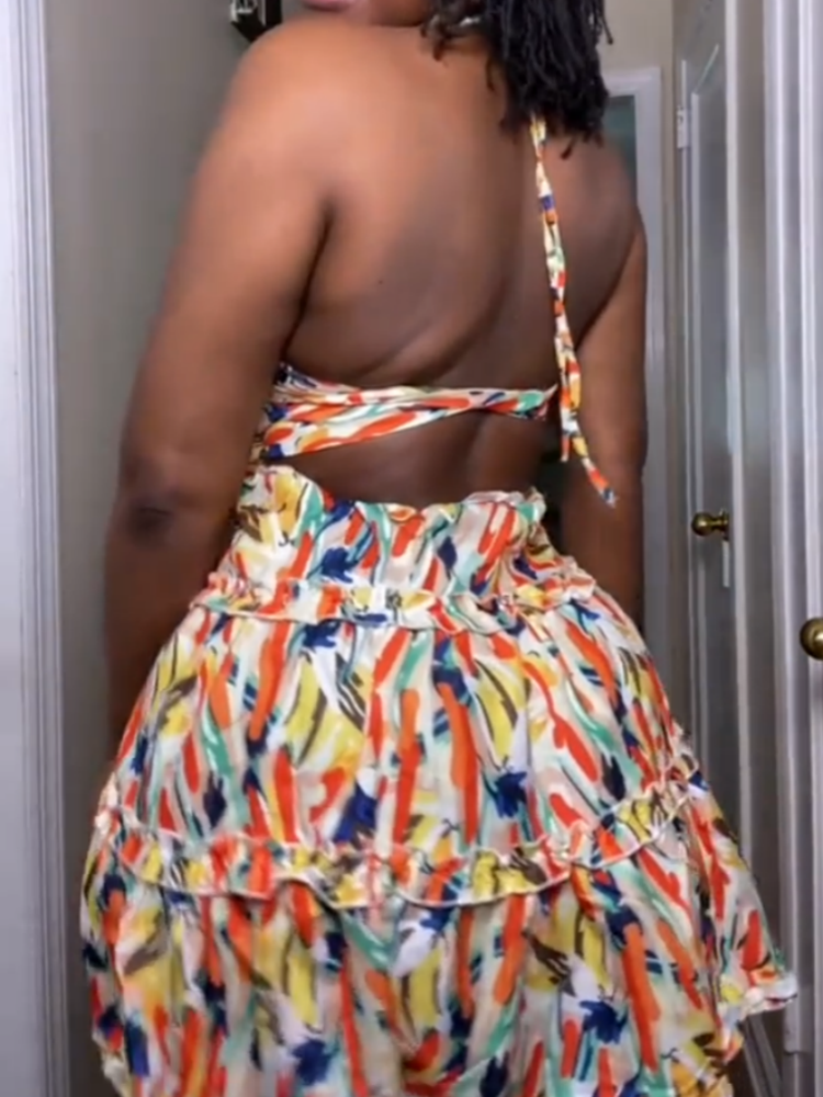 Colorful Sleeveless Abstract Pattern Mini Dress