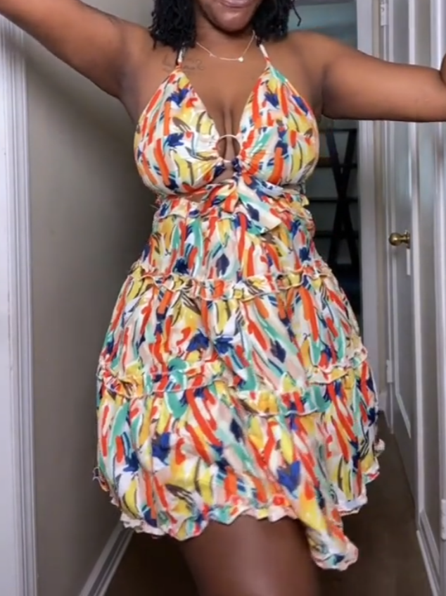 Colorful Sleeveless Abstract Pattern Mini Dress