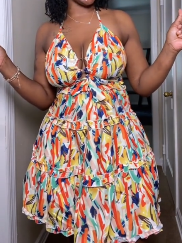Colorful Sleeveless Abstract Pattern Mini Dress