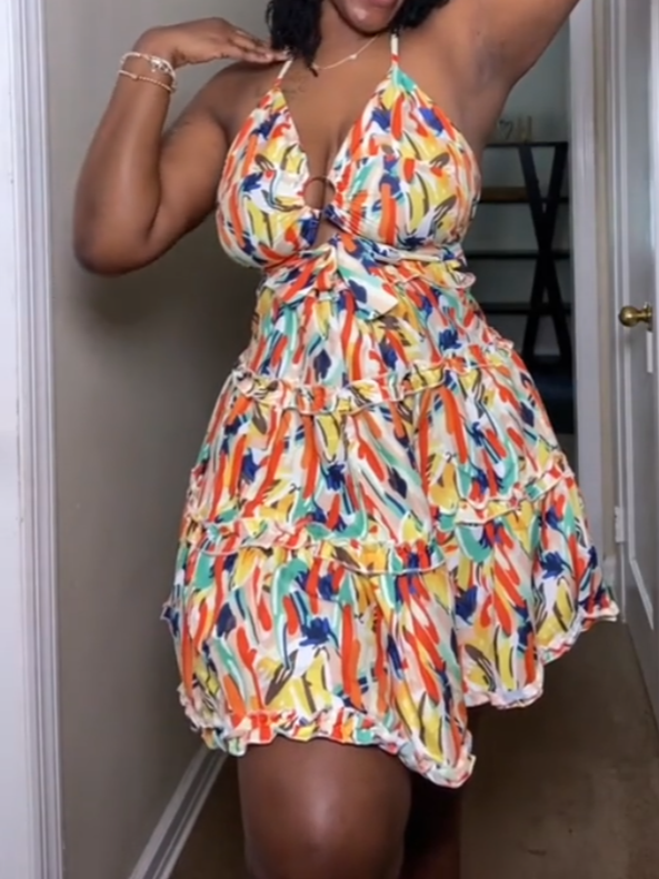 Colorful Sleeveless Abstract Pattern Mini Dress