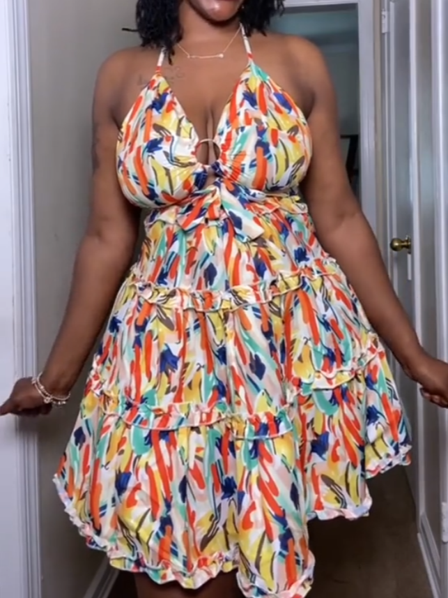 Colorful Sleeveless Abstract Pattern Mini Dress