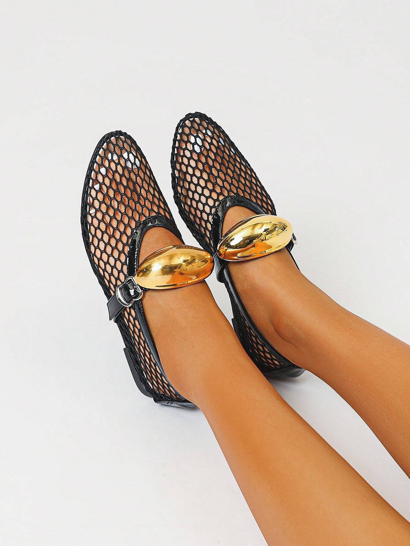 Open-toe Chunky Gold Metallic Accents Sandals