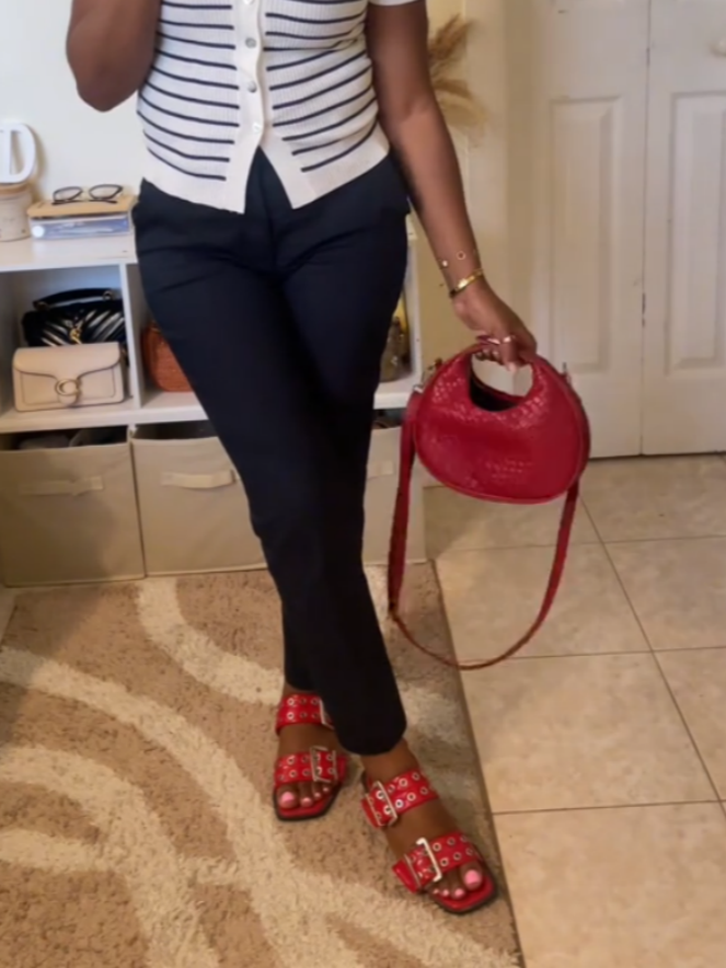 Red Multiple Silver Eyelet Sandals