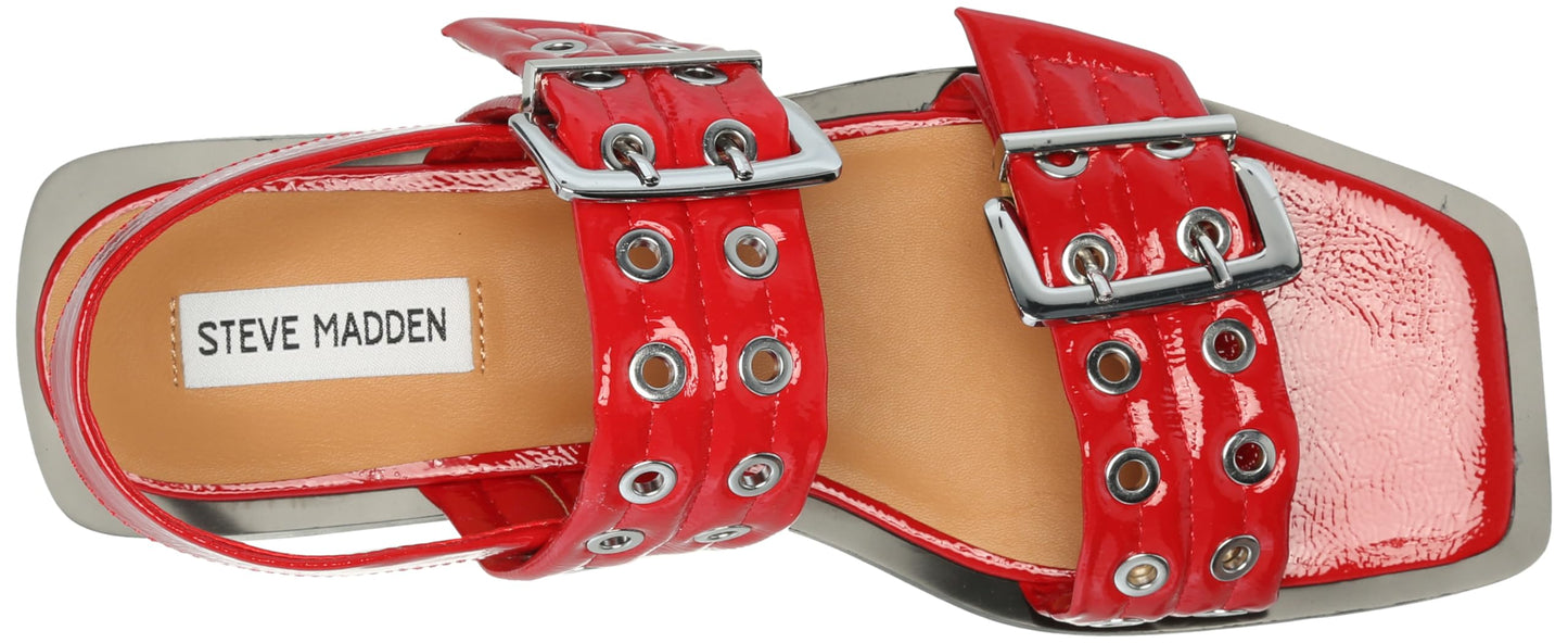 Red Multiple Silver Eyelet Sandals