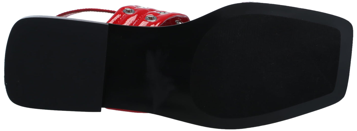 Red Multiple Silver Eyelet Sandals