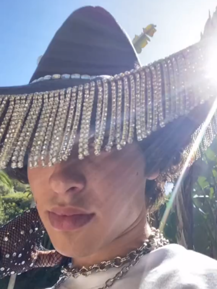 Black Wide-Brim Hat With Beaded Embellishments