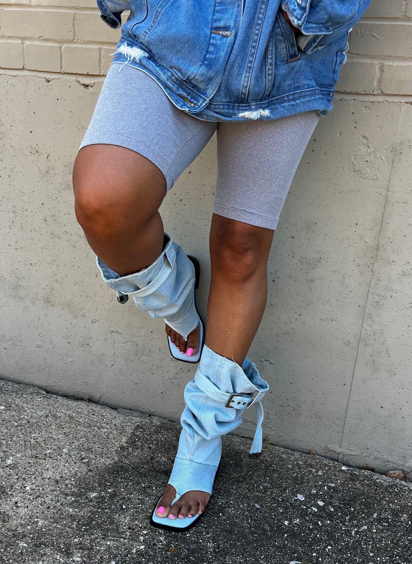 Blue Denim Toe Flat Booties