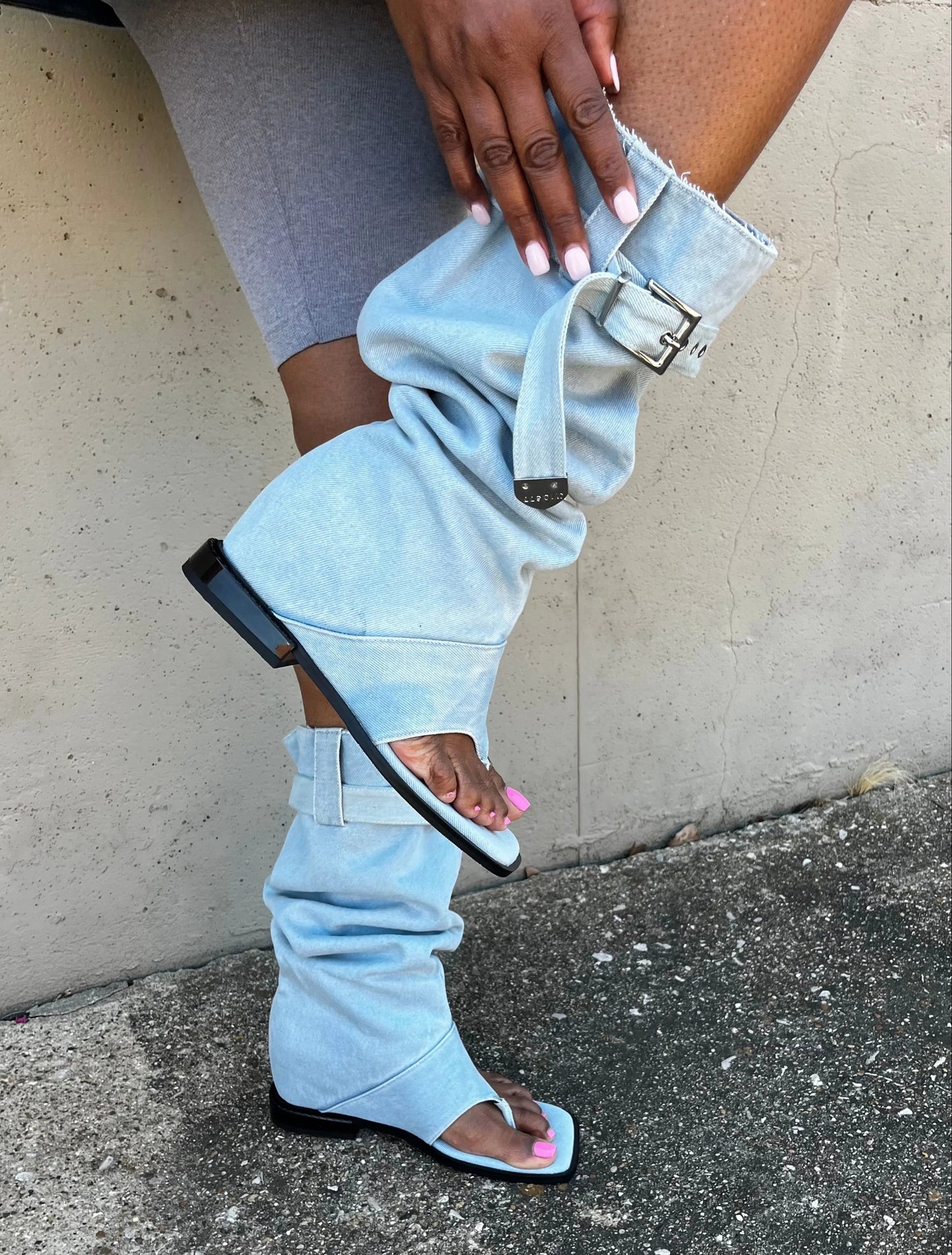 Blue Denim Toe Flat Booties