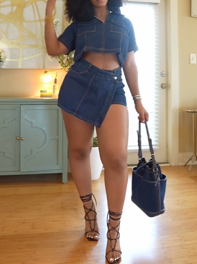 Denim Crop Two Pieces Set
