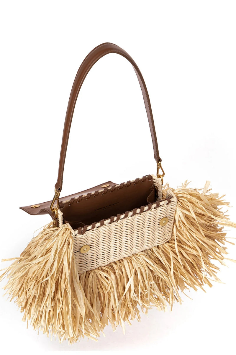 Beige Wicker And Straw Bag