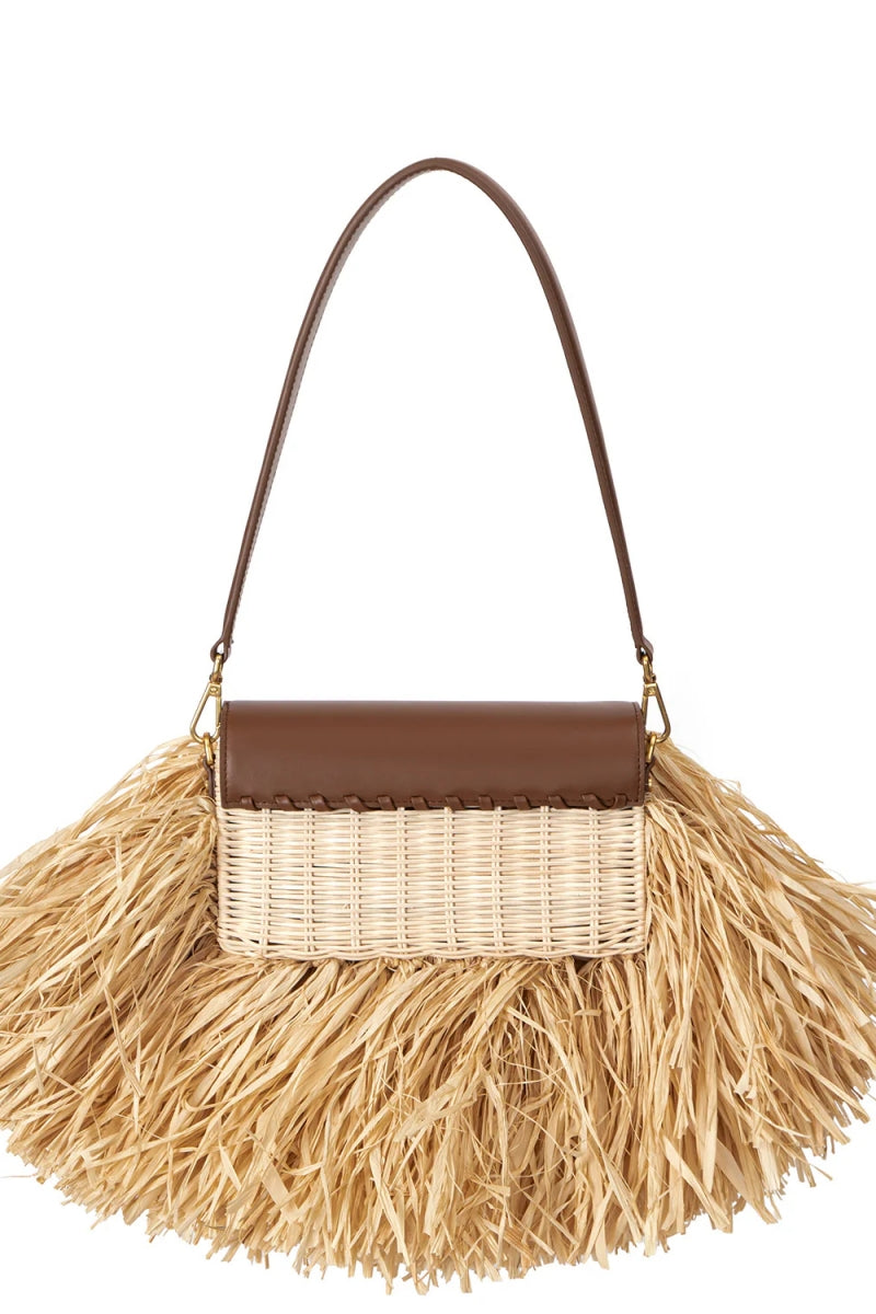 Beige Wicker And Straw Bag
