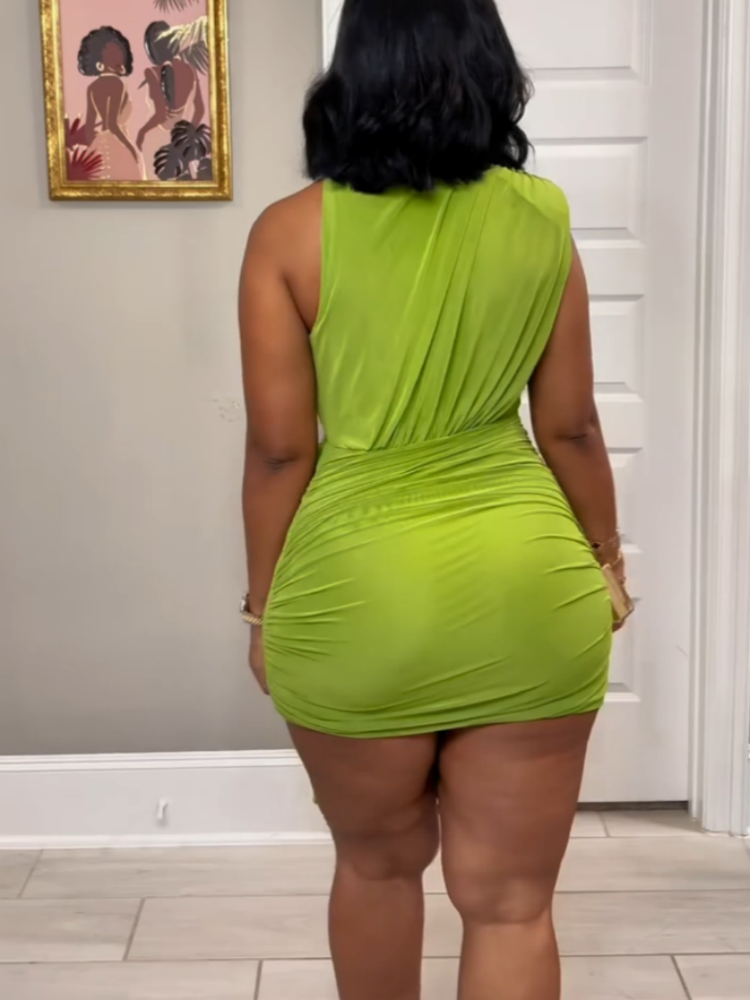 Green Ruched Mini Dress