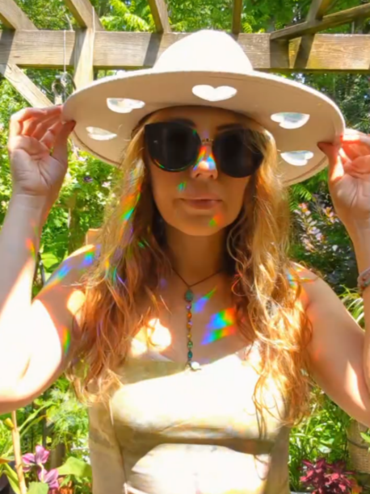 White Wide-Brim Hat With Heart-Shaped Cutouts
