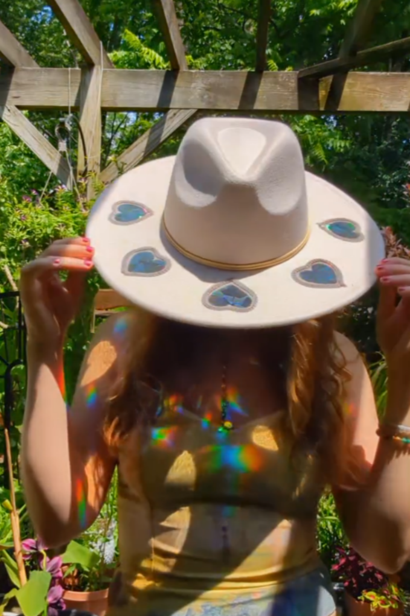 White Wide-Brim Hat With Heart-Shaped Cutouts