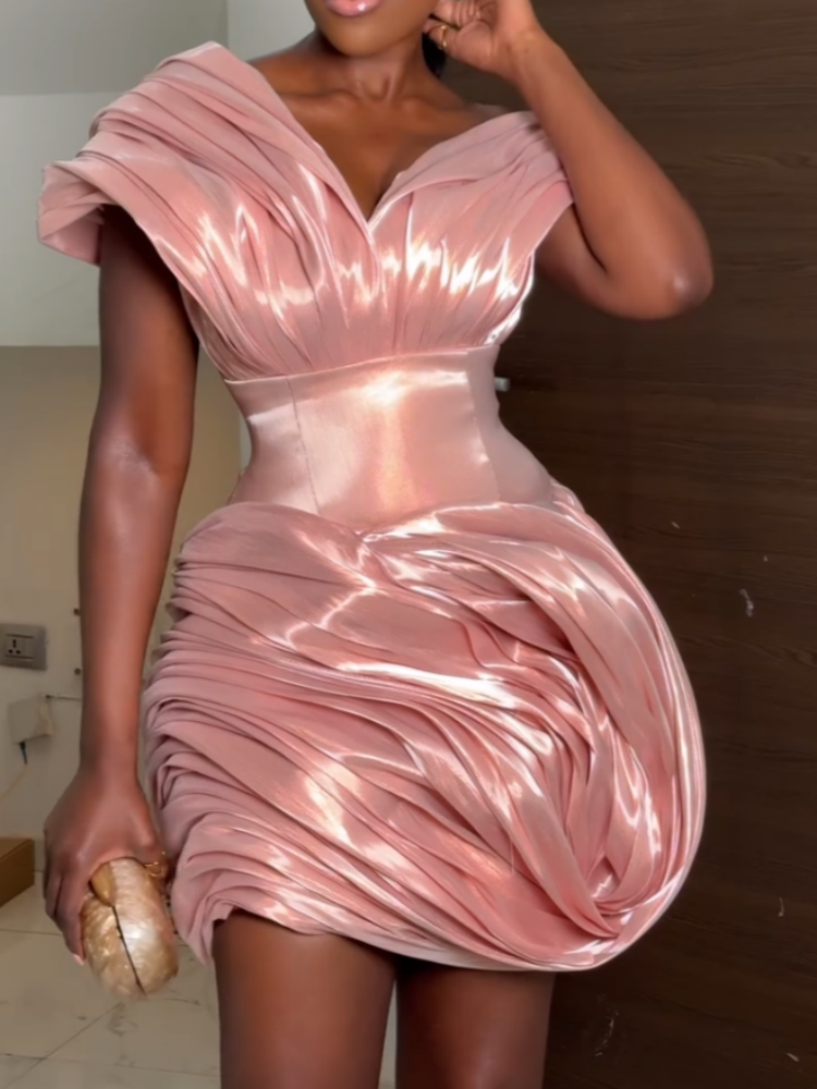 Elegant Satin Off-Shoulder Ruched Cocktail Mini Dress