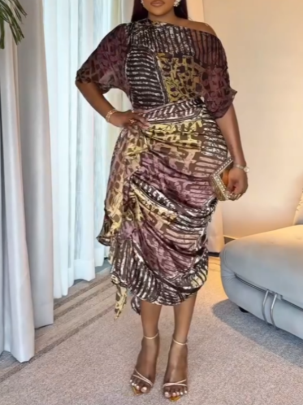 Colorful Abstract Pattern Kaftan Midi Dress