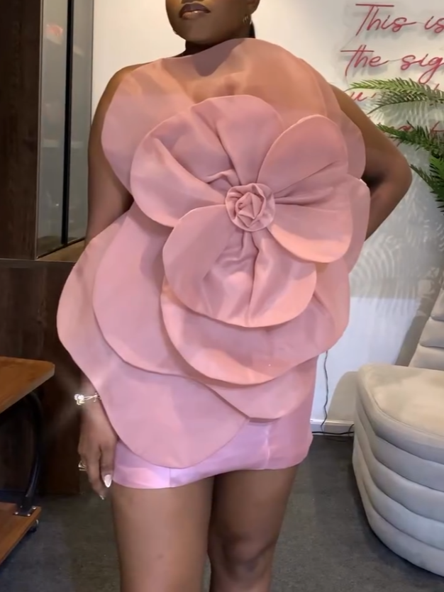 Pink Floral-Design Highlighted Mini Dress