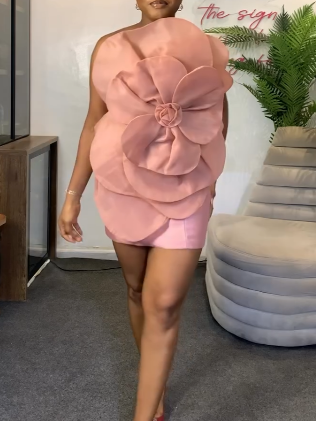 Pink Floral-Design Highlighted Mini Dress